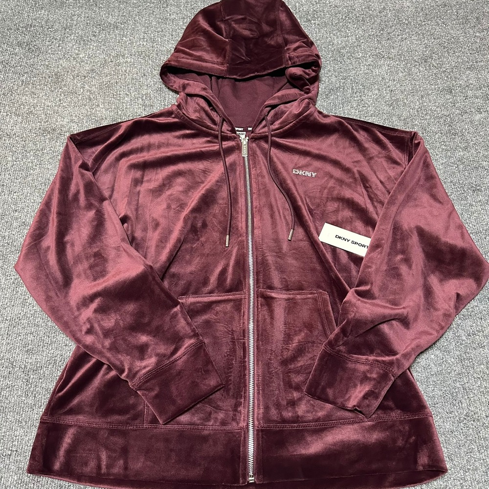DKNY Sport Womens Velour Hoodie and Jogger Pants Set Maroon Medium DP5J9233 - Picture 2 of 10